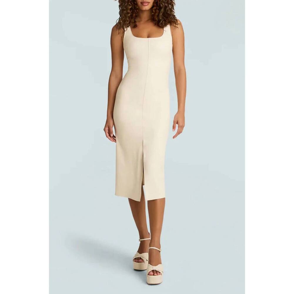 NEW COMMANDO faux leather midi dress in ivory